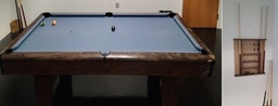 Pool Table, Cues and Rack
